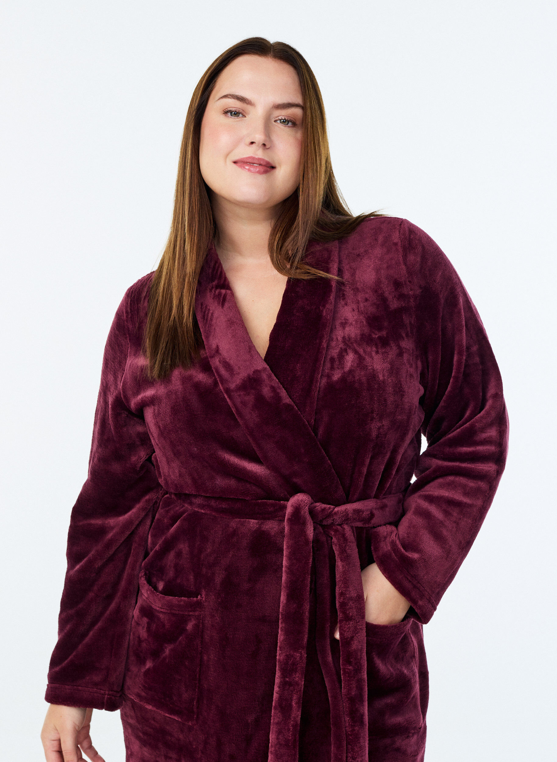 ZizziAamutakki pehme&auml;&auml; velouria taskuilla, Tumma Bordeaux, Model image number 2