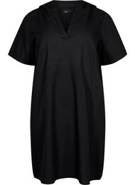 Puuvillan ja pellavan sekoitteesta valmistettu hupullinen mekko, Black