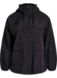 Kevyt hupullinen takki taskuilla, Musta