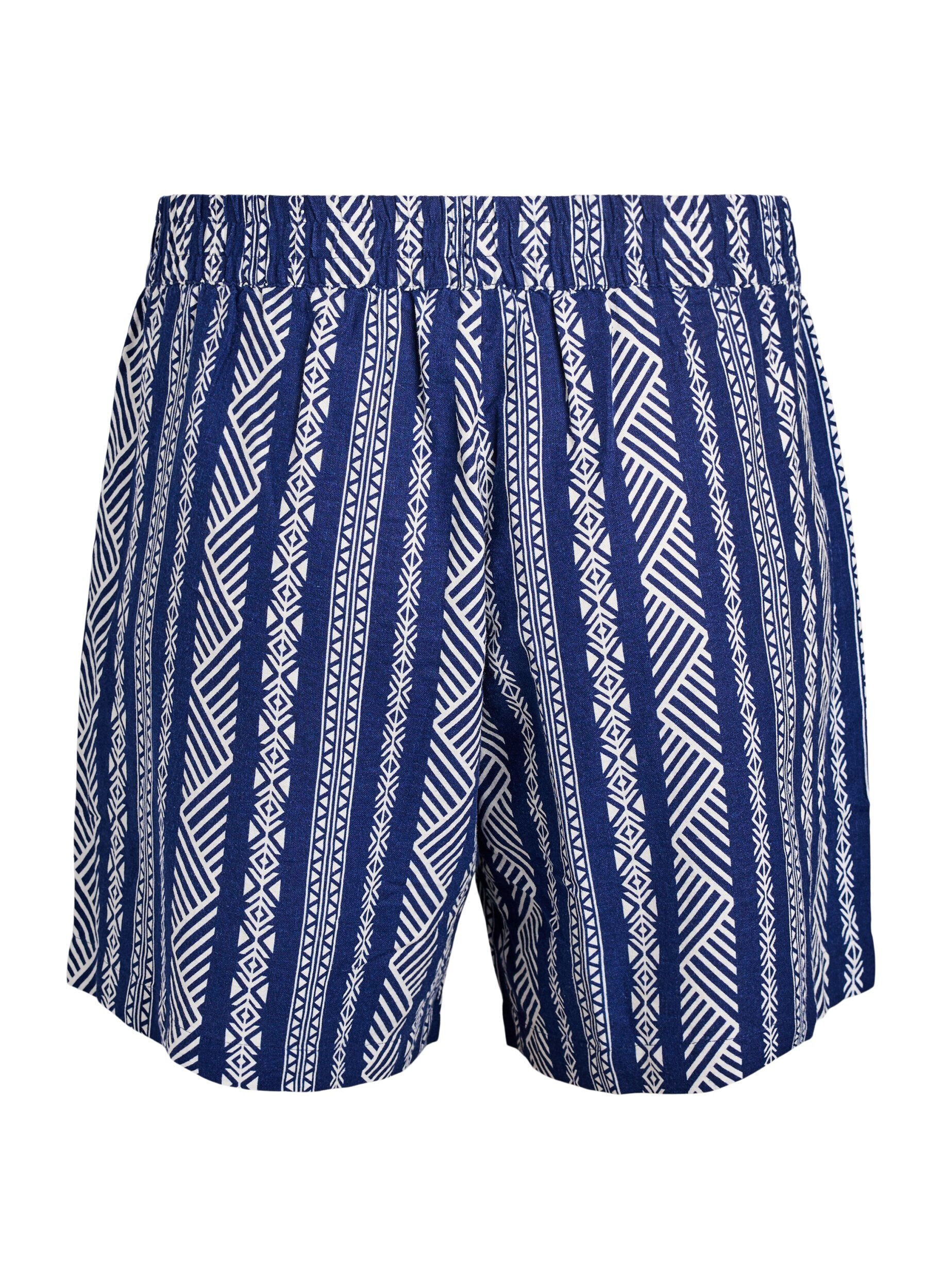 Zizzi Raidalliset shortsit pellava-viskoosisekoitetta, Sininen, Packshot image number 1