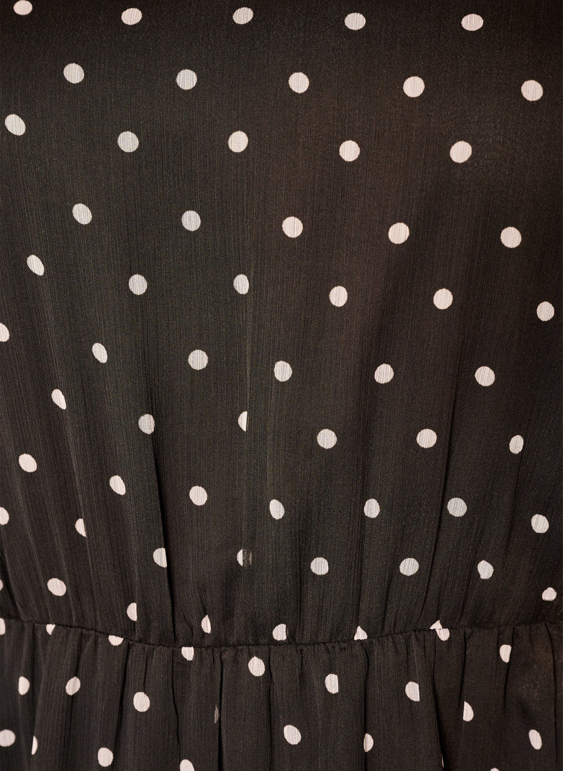 ZizziChiffonmekko pilkuilla ja pitk&auml;t hihat, Ruskea, Packshot image number 2