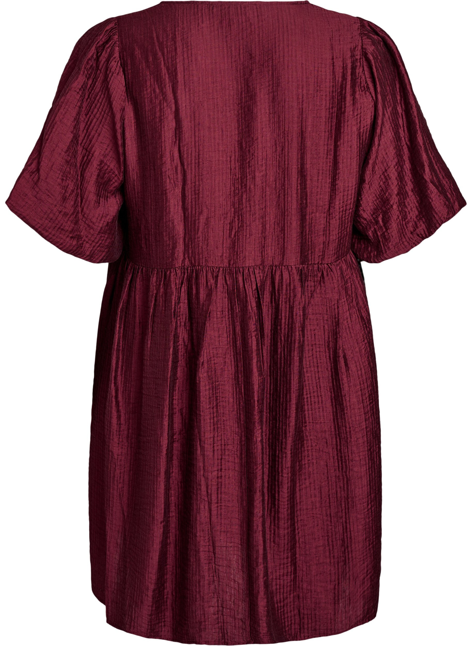 Zizzi Lyhyt mekko tekstuurilla ja lyhyill&auml; pallohihoilla, Punainen, Packshot image number 1