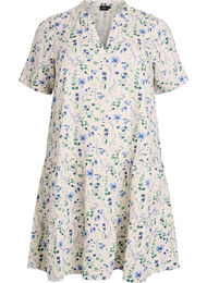 Lyhyt A-linjainen mekko puuvillamusliinista, Beige