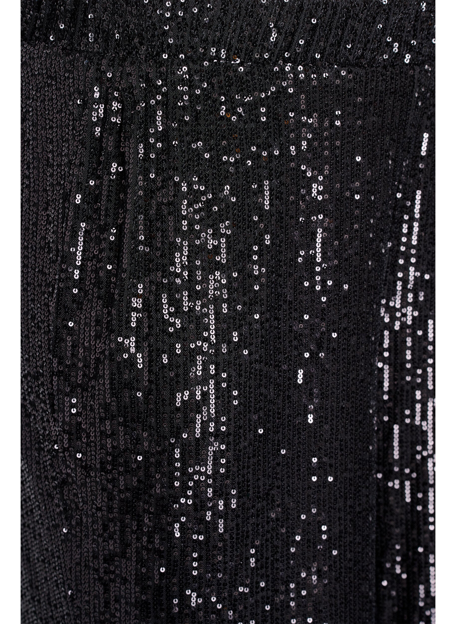 Zizzi Korkeavy&ouml;t&auml;r&ouml;iset paljettihousut leveill&auml; lahkeilla, Musta, Packshot image number 2