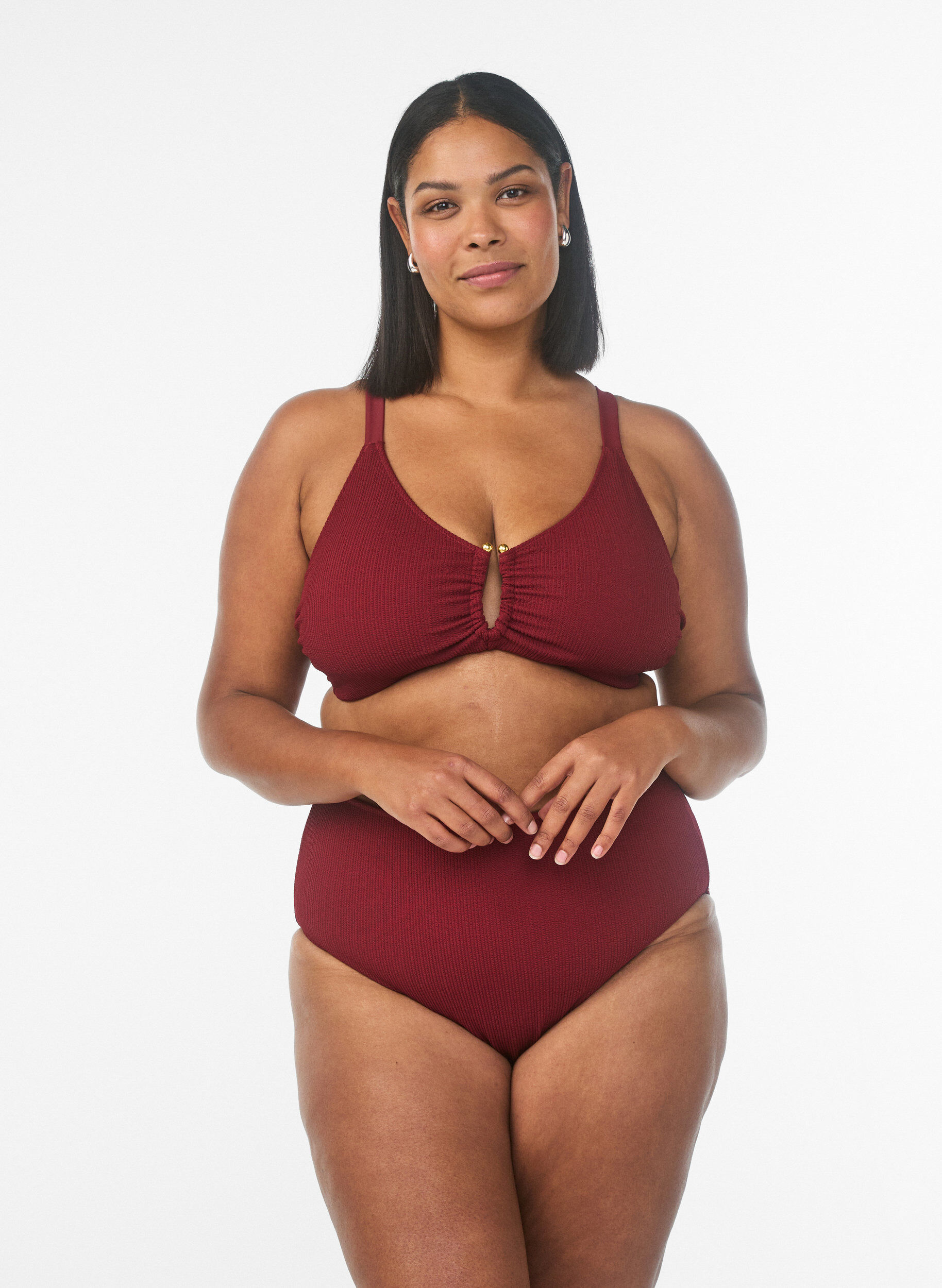 ZizziStrukturoitu bikinitoppi kultaisella yksityiskohdalla, Punainen, Model image number 1