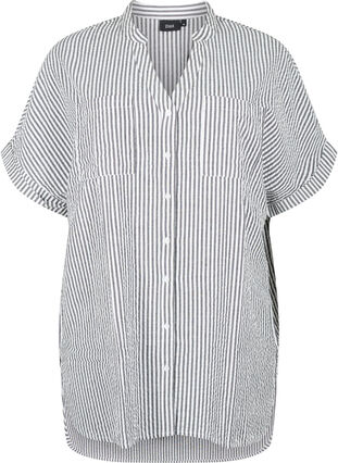 Raidallinen paita, jossa on rintataskut, White/Black Stripe, Packshot image number 0