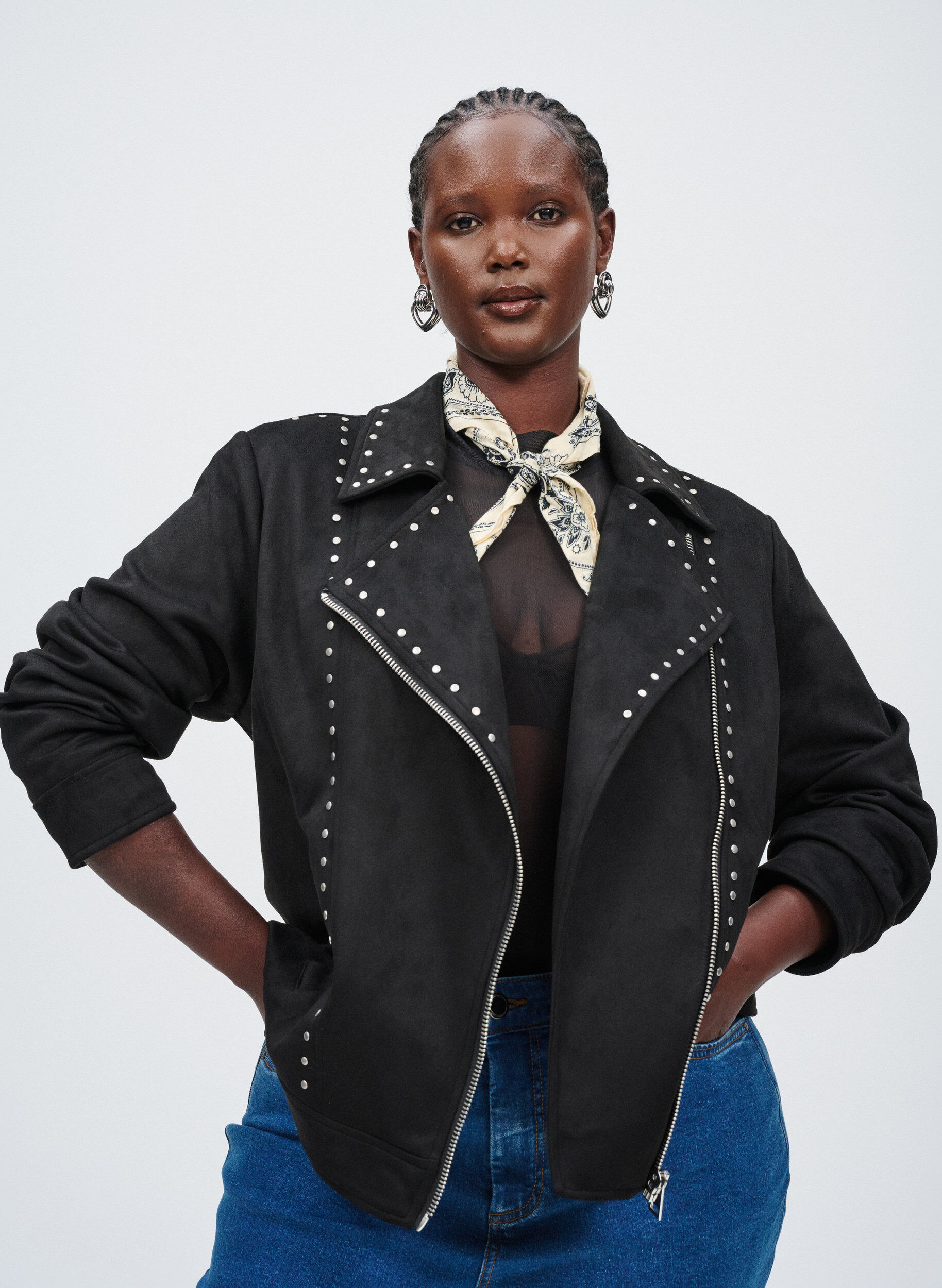 Zizzi Keinonahkainen biker-takki niiteill&auml;, Musta, Image image number 0