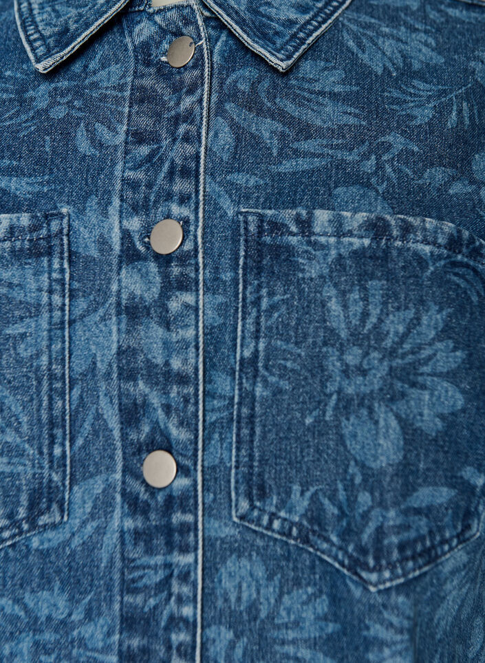 Denimmekko kukkakuviolla ja rintataskuilla, Sininen, Packshot image number 2