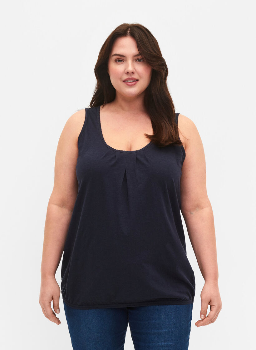 Puuvillatoppi pitsikantilla, Navy Blazer, Model image number 0