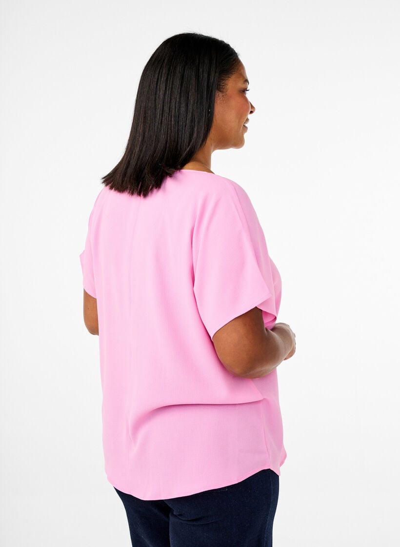 Lyhythihainen pusero py&ouml;re&auml;ll&auml; p&auml;&auml;ntiell&auml;, Vaaleanpunainen, Model image number 2