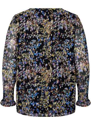Kuosillinen, v-aukkoinen pusero pitkillä hihoilla, Black/Vibrant Flower, Packshot image number 1