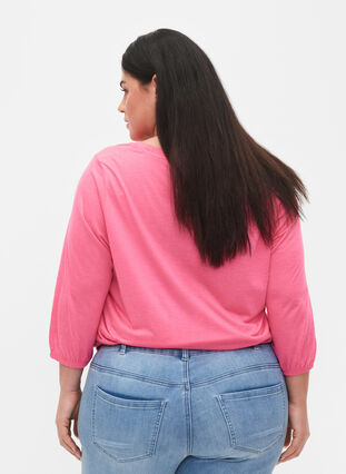 Yksivärinen pusero 3/4-hihoilla , Hot Pink Mel., Model image number 1