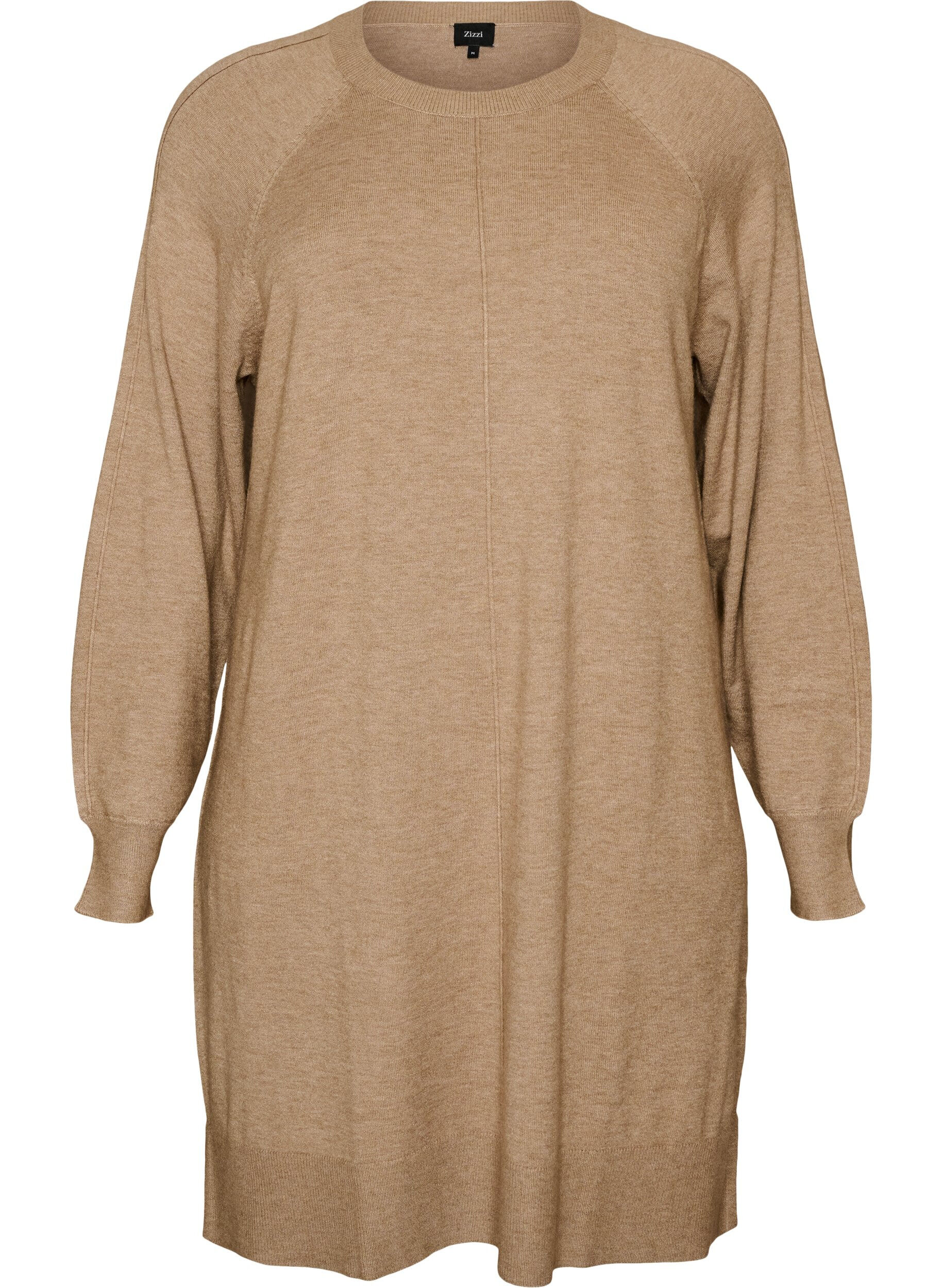 ZizziLyhyt neulemekko raglanhihoilla ja keskisaumalla, Beige, Packshot image number 0
