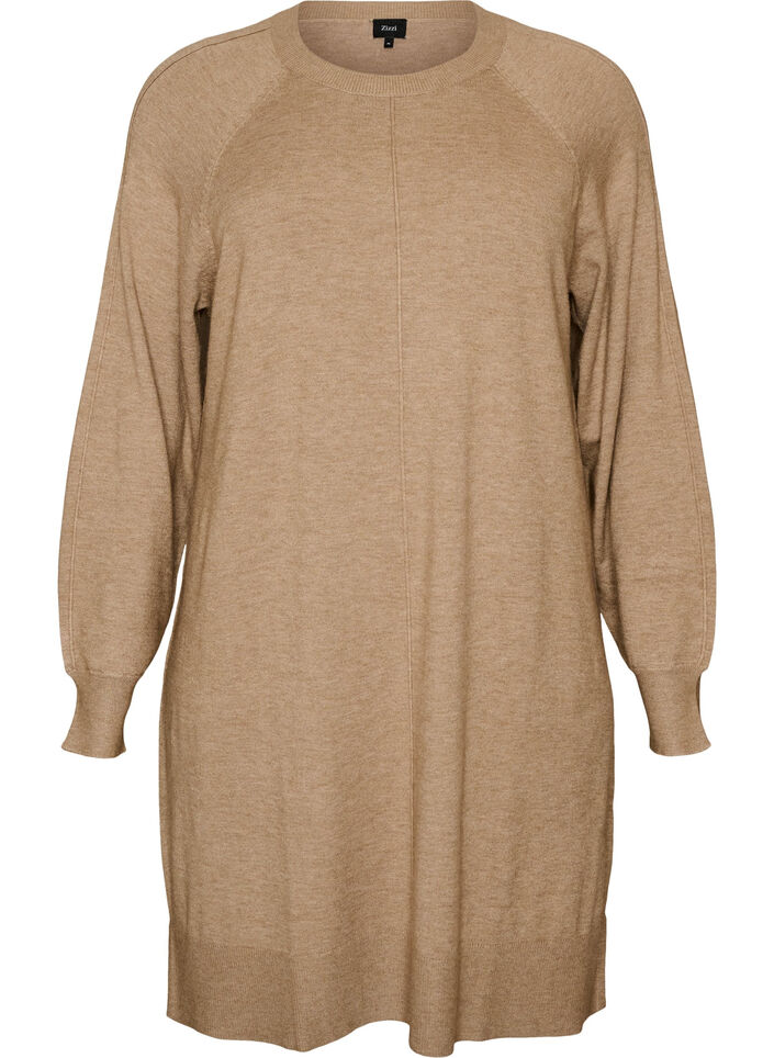 Lyhyt neulemekko raglanhihoilla ja keskisaumalla, Beige, Packshot image number 0
