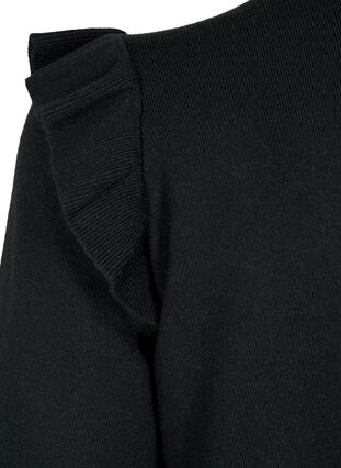 Neuletakki röyhelöillä ja taskuilla, Black, Packshot image number 3
