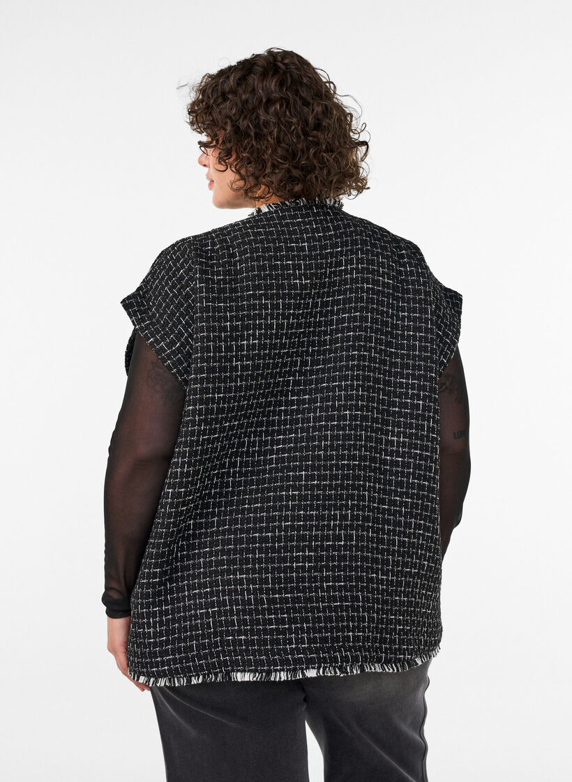 Ruudullinen liivi koristeellisilla napeilla, Musta, Model image number 2