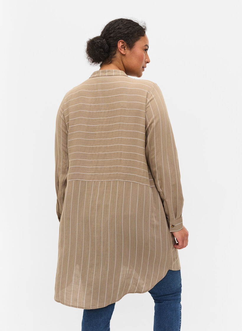 Pitk&auml; raidallinen paita viskoosisekoitteesta, Timber Wolf/White, Model image number 1