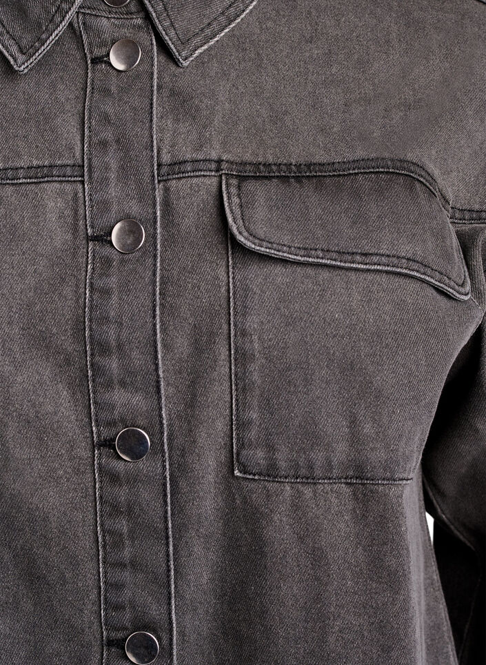 Denim-paita hihansuiden koristerengastuksilla, Grey Denim, Packshot image number 2
