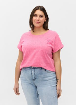 Meleerattu t-paita puuvillasta, Fandango Pink Mel, Model image number 0