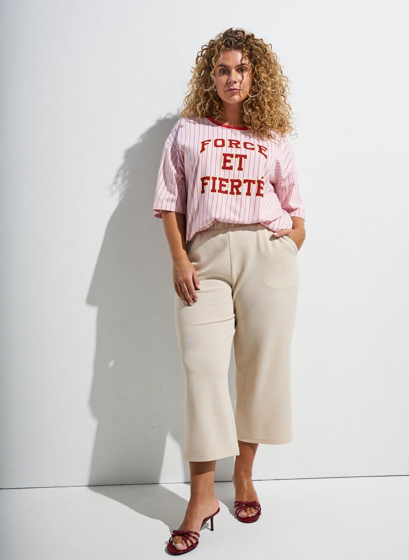 Boxy T-paita raidoilla ja statement-printill&auml;, Vaaleanpunainen, Image image number 0