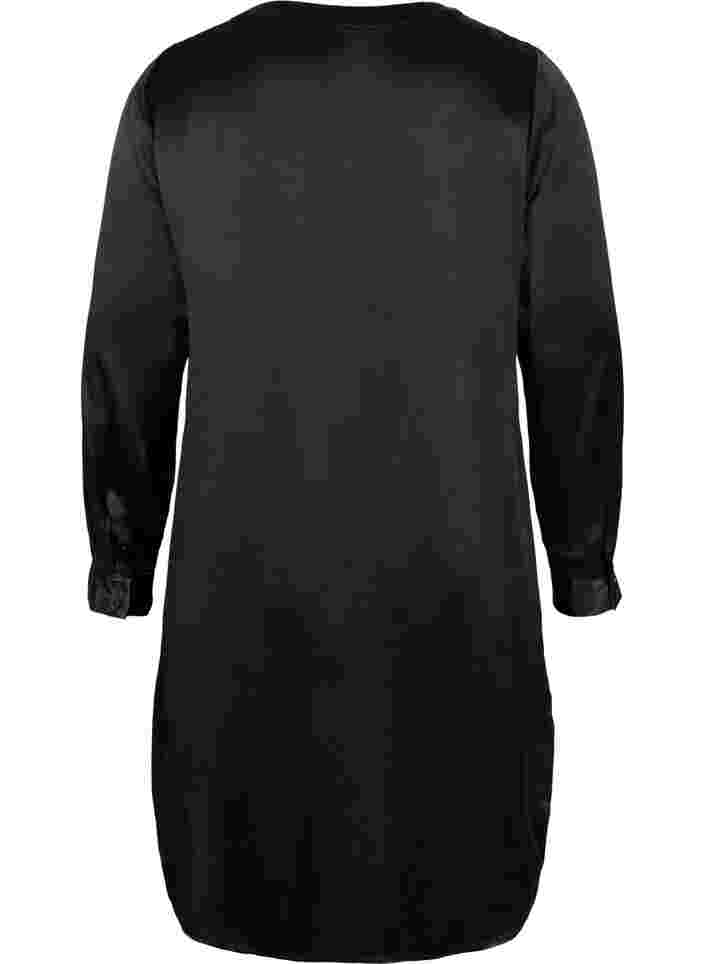 Pitkä kiiltävä mekko halkioilla, Black, Packshot image number 1