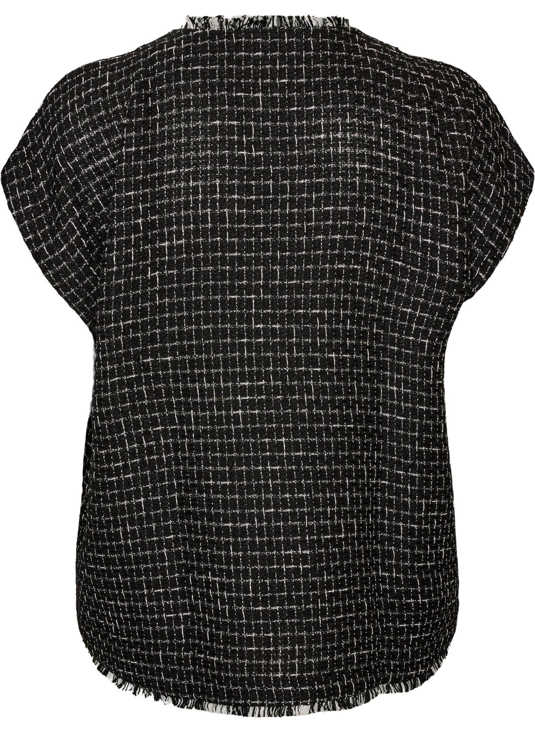 ZizziRuudullinen liivi koristeellisilla napeilla, Musta, Packshot image number 1