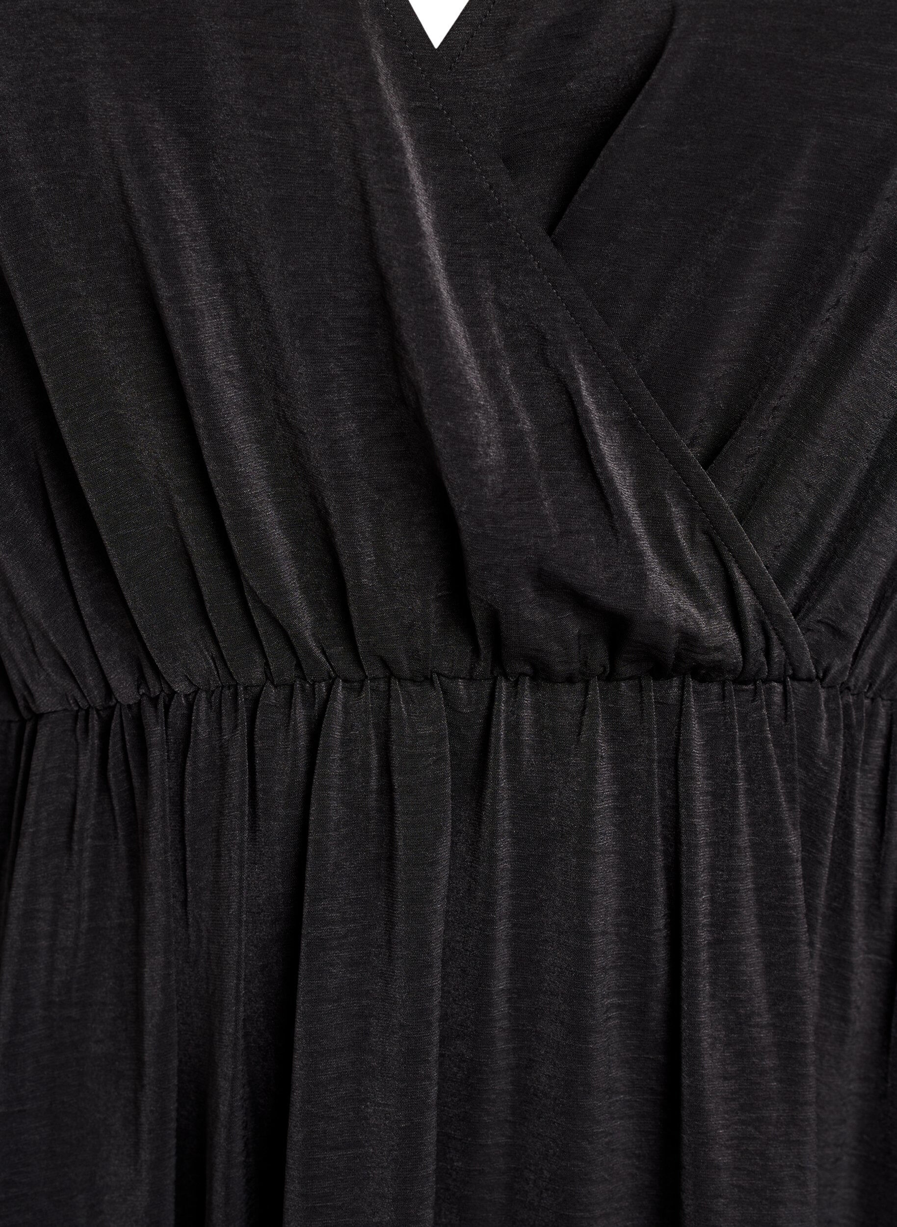 Zizzi Midi-mekko kietaisutyylill&auml; ja smokkihihat, Musta, Packshot image number 2