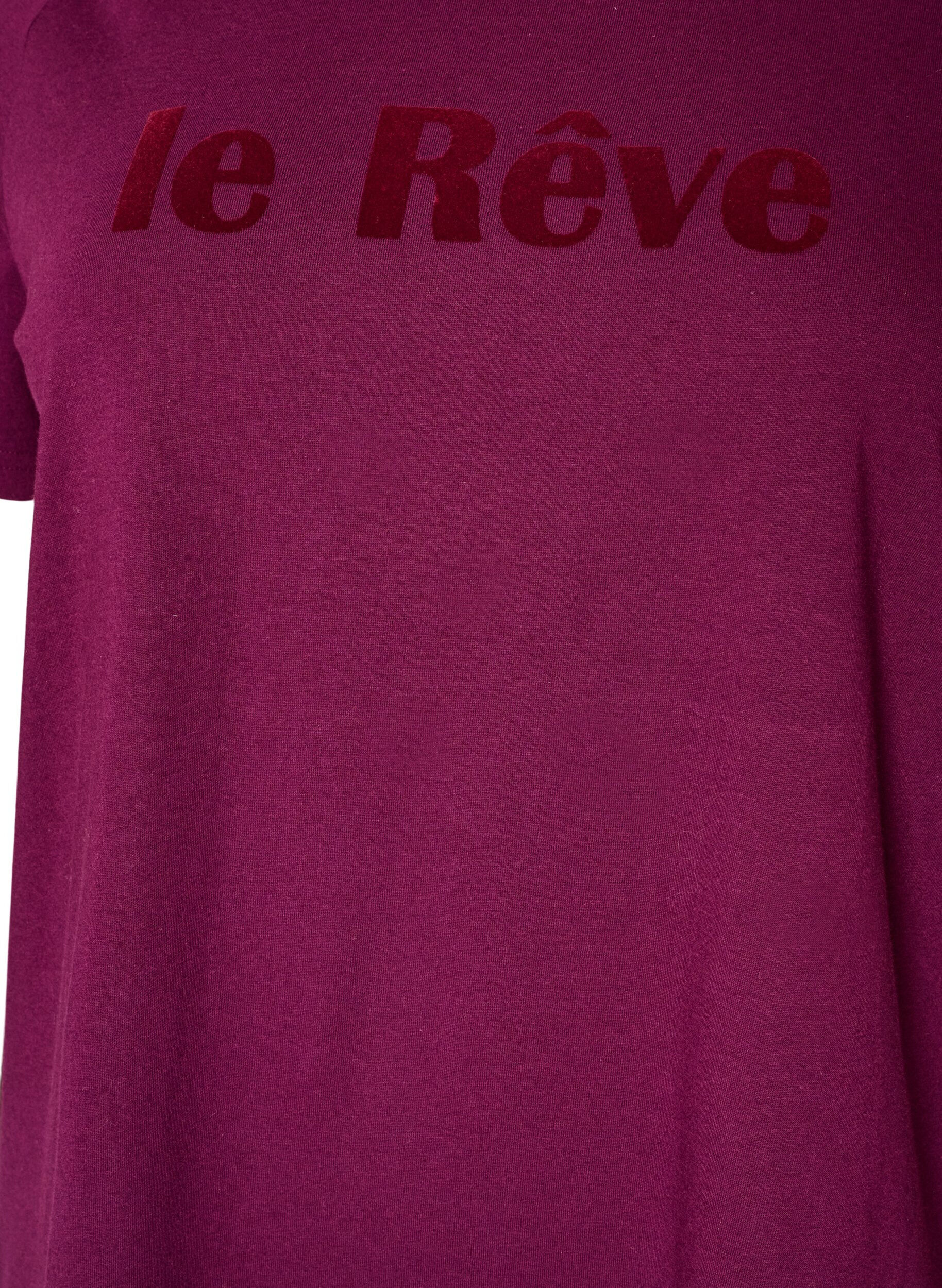 ZizziLuomupuuvillainen T-paita veluuritekstill&auml;, Violetti, Packshot image number 2
