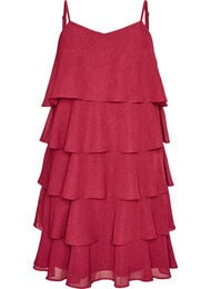 Kerrostettu mekko r&ouml;yhel&ouml;ill&auml; ja ohuilla olkaimilla, Punainen