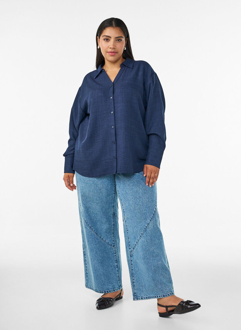 Rento paita V-p&auml;&auml;ntiell&auml;, Sininen, Model image number 1