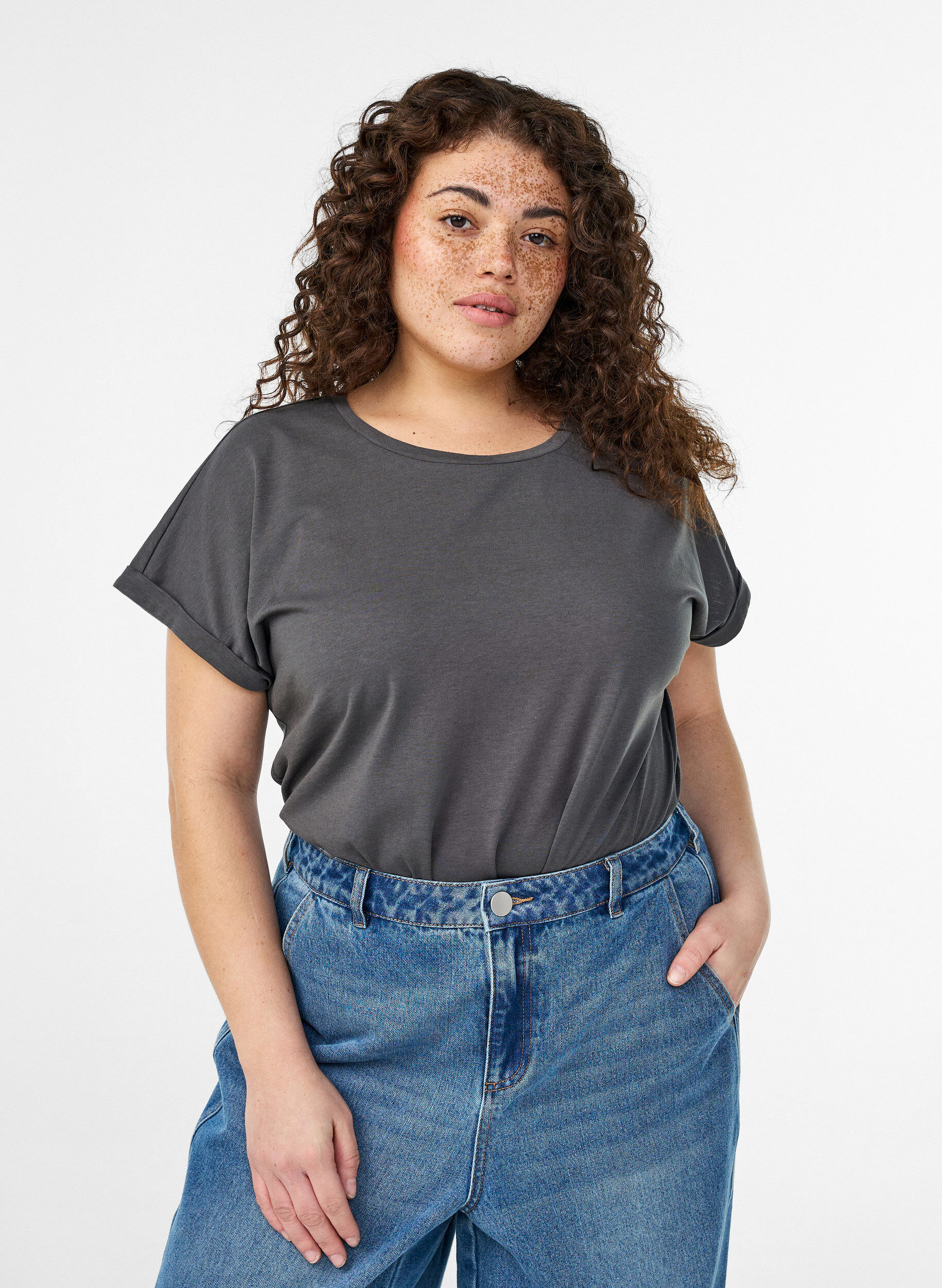 Zizzi Lyhythihainen t-paita puuvillasekoitteesta, Harmaa, Model image number 0