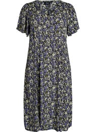 Viskoosinen midimekko kukkaprintill&auml;, Musta