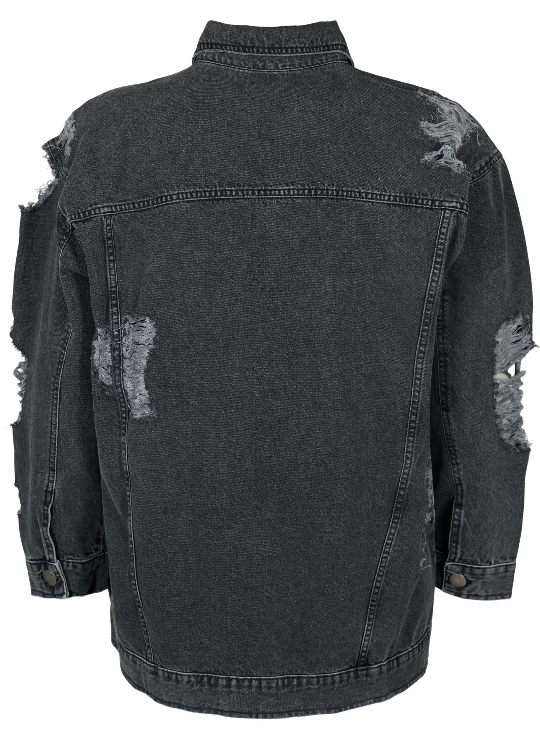 Zizzi V&auml;lj&auml; farkkutakki kulutuksilla, Dark Grey Denim, Packshot image number 1