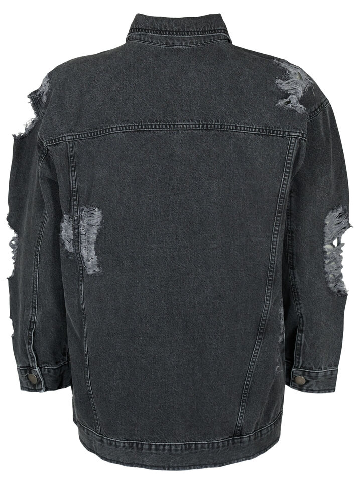 Väljä farkkutakki kulutuksilla, Dark Grey Denim, Packshot image number 1
