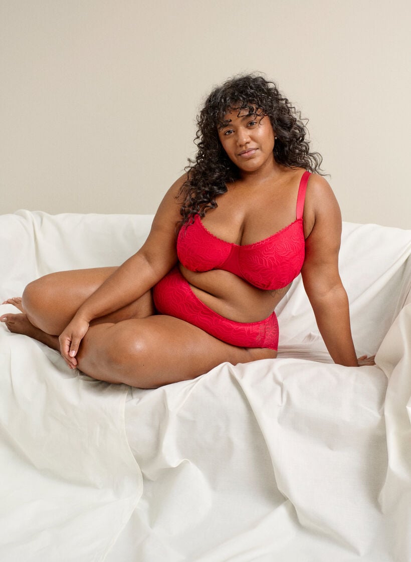 Topatut rintaliivit kiilt&auml;v&auml;ll&auml; mikrokuidulla ja pitsikupit, Punainen, Image image number 0