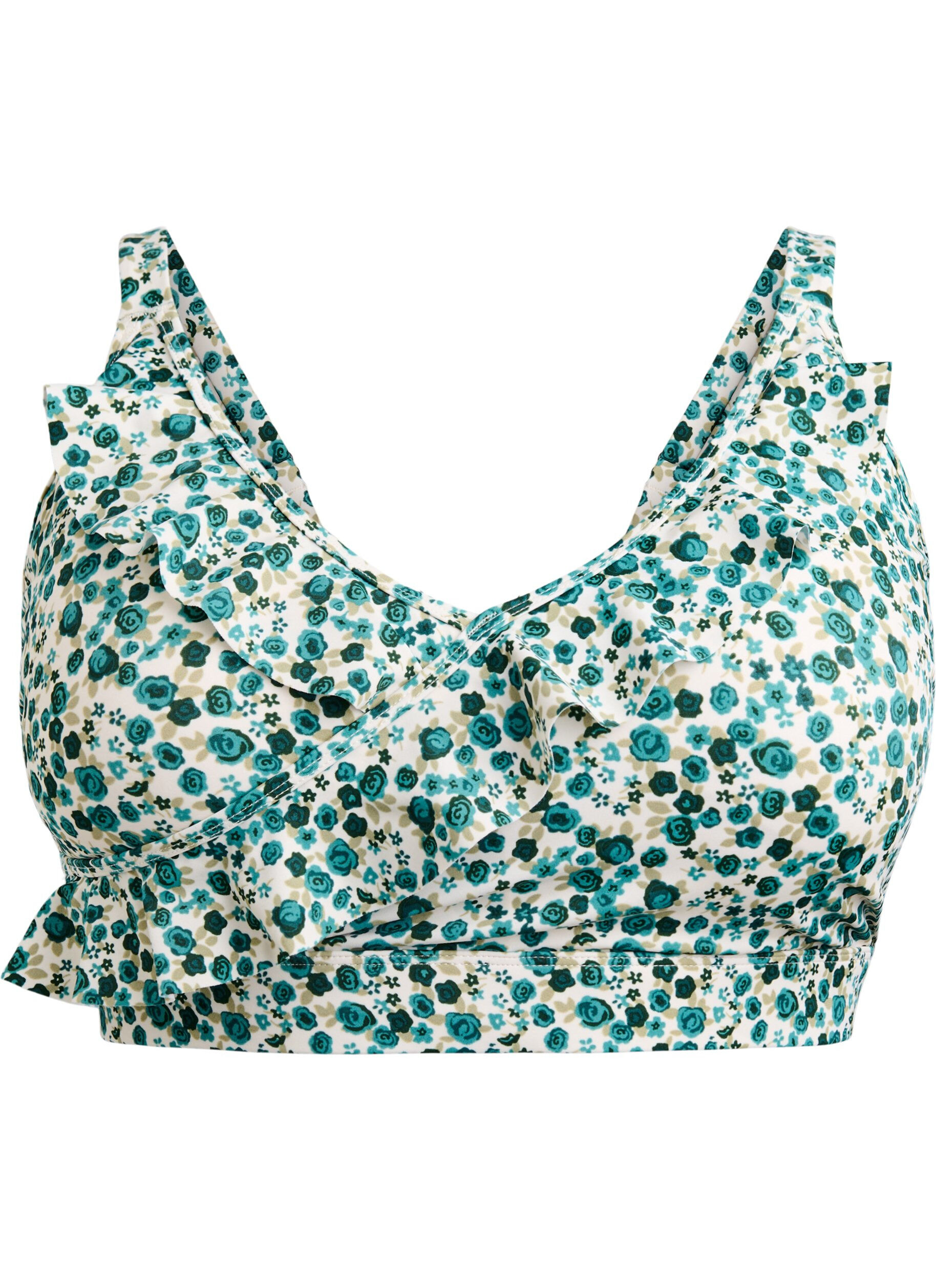 Zizzi Kukallinen bikinien yl&auml;osa r&ouml;yhel&ouml;yksityiskohdilla, Vihre&auml;, Packshot image number 0