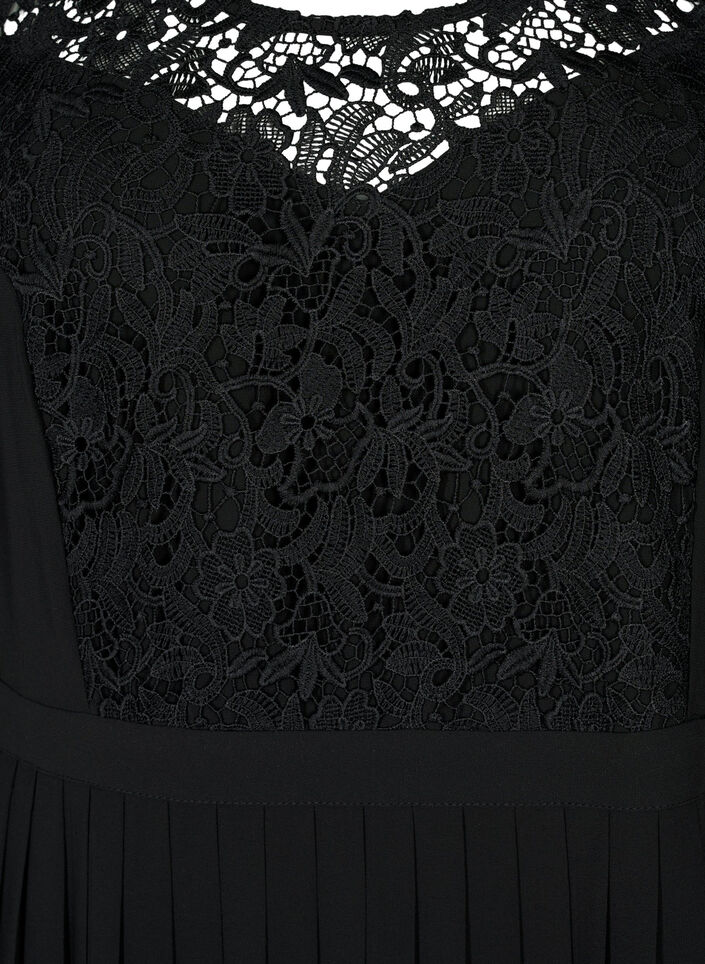 Lyhythihainen mekko pitsiyläosalla, Black, Packshot image number 2