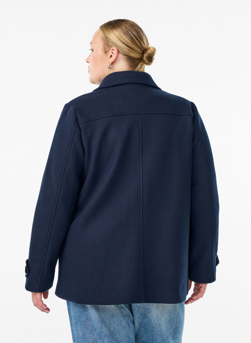 Lyhyt takki kaksoisnapituksella, Sininen, Model image number 2