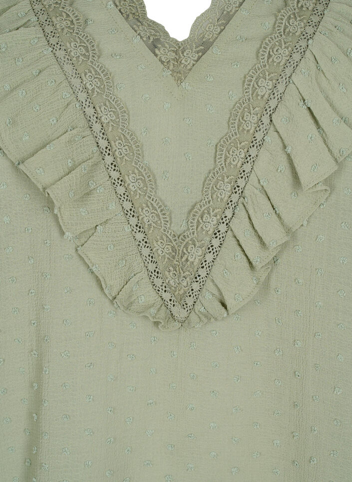 Pusero lyhyillä hihoilla ja pilkullisella tekstuurilla, Seagrass , Packshot image number 2