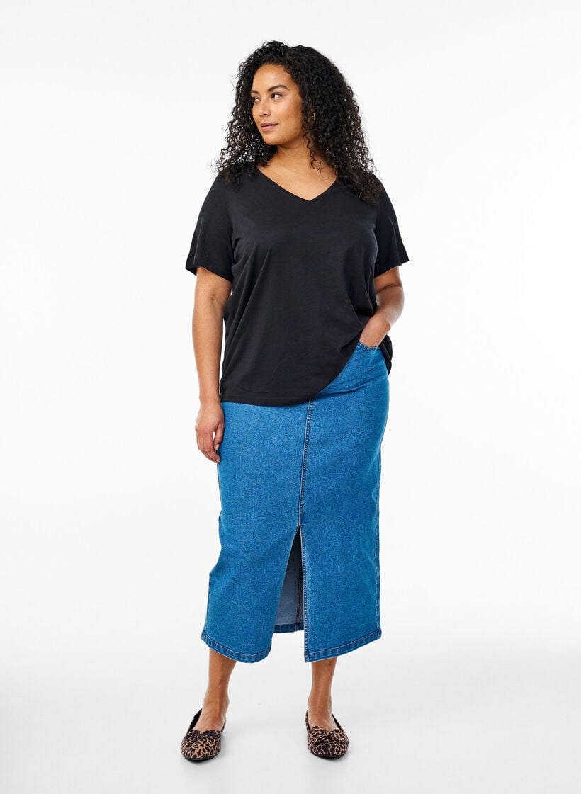 2-pack v-kaula-aukkoisia t-paitoja, Musta, Model image number 1