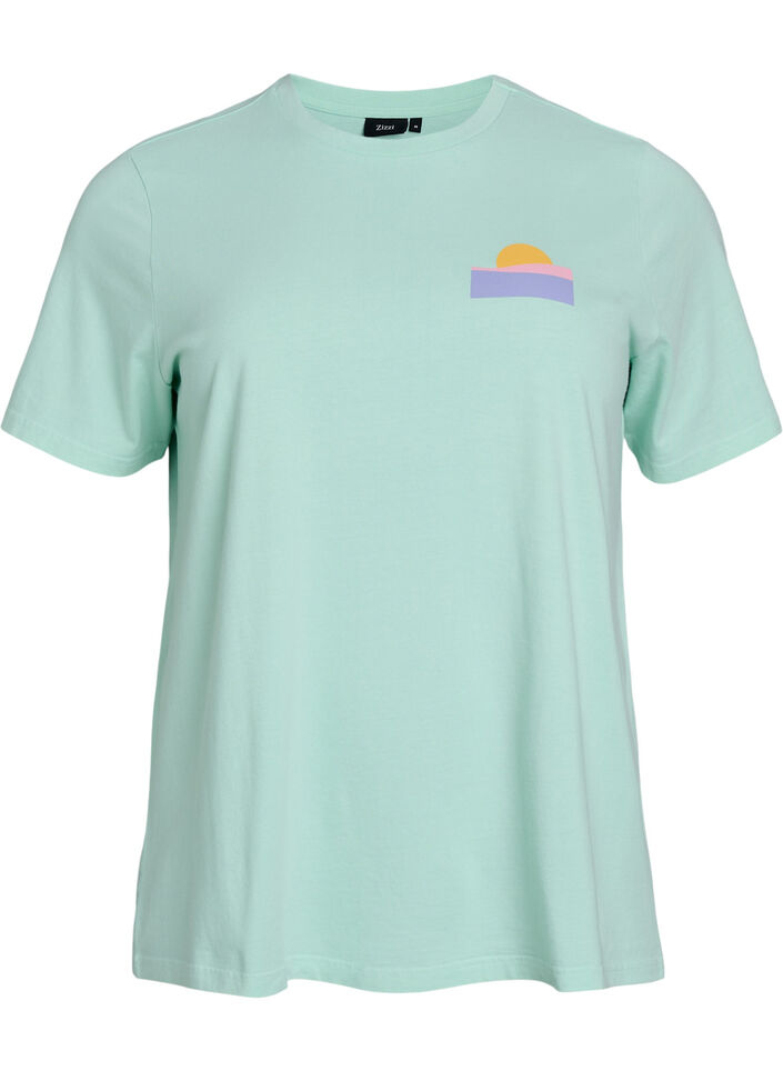 Luomupuuvillainen t-paita selk&auml;printill&auml;, Vihre&auml;, Packshot image number 0