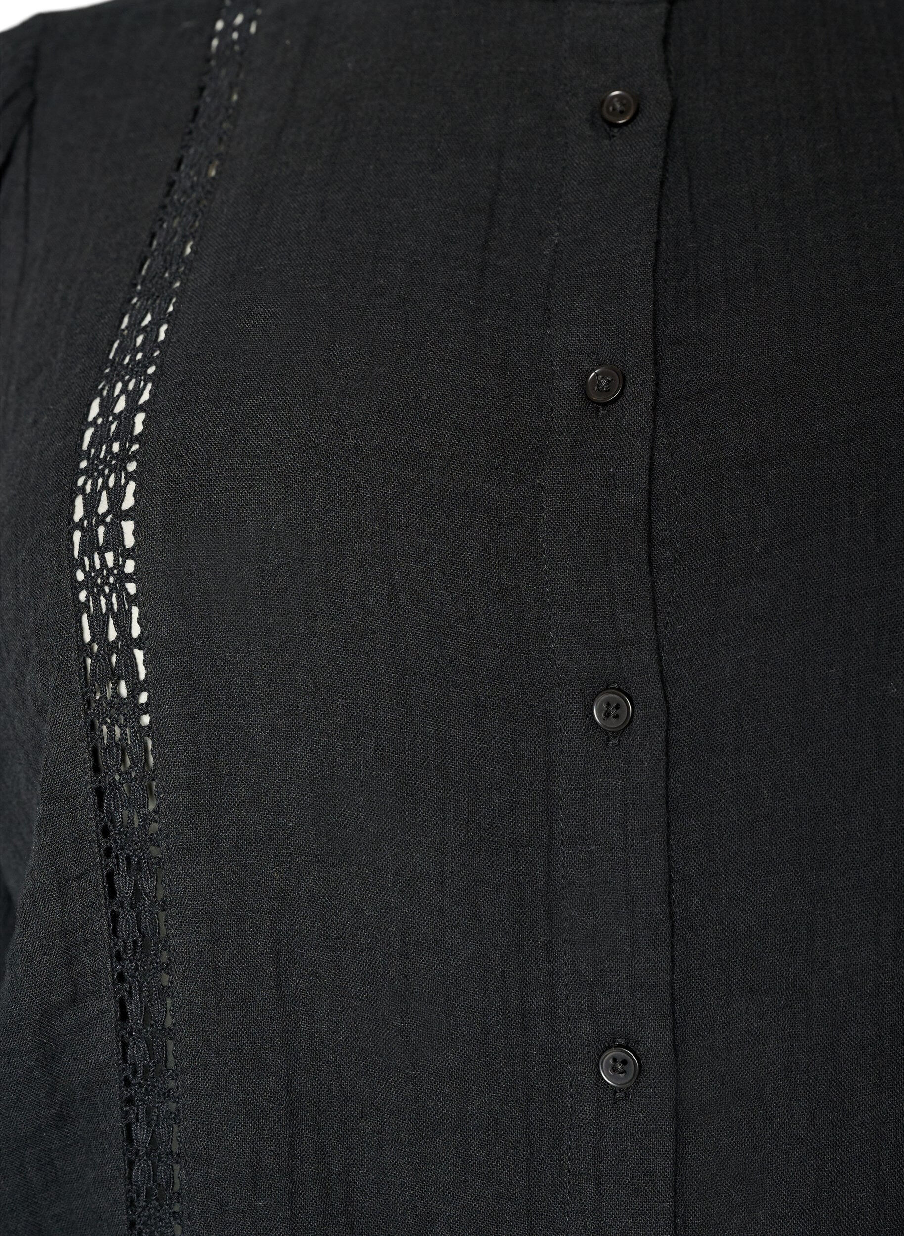 ZizziLyhythihainen puuvillamusliinipusero virkkausreunalla, Musta, Packshot image number 2