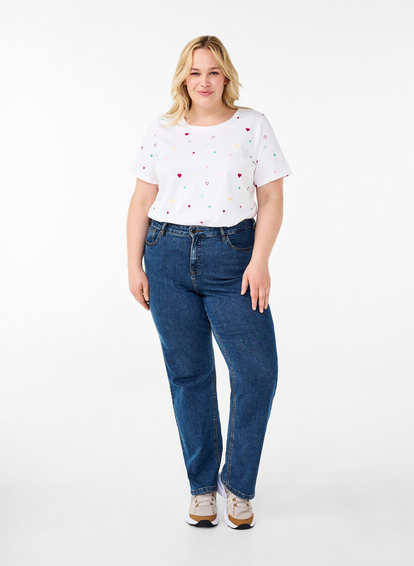 Luomupuuvillasta valmistettu T-paita sydämillä., White Heart Emb., Model image number 2