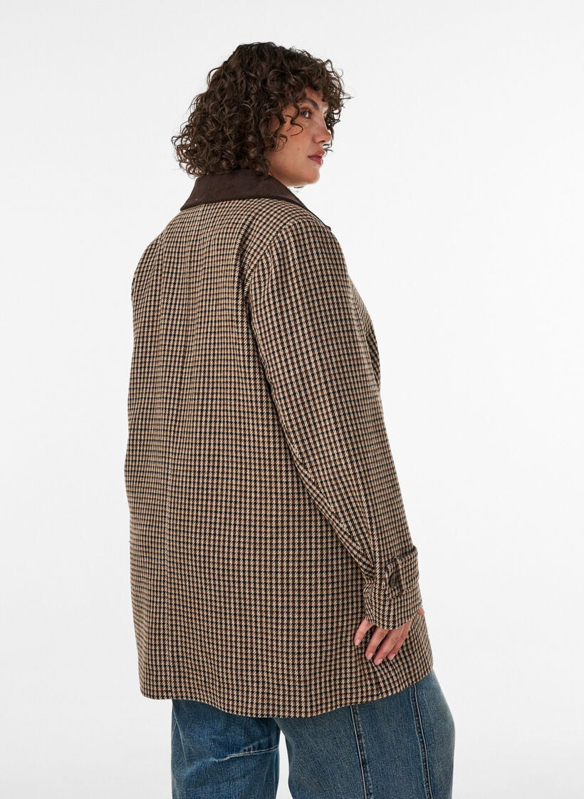 Ruudullinen takki vakosametilla kauluksessa, Ruskea, Model image number 2