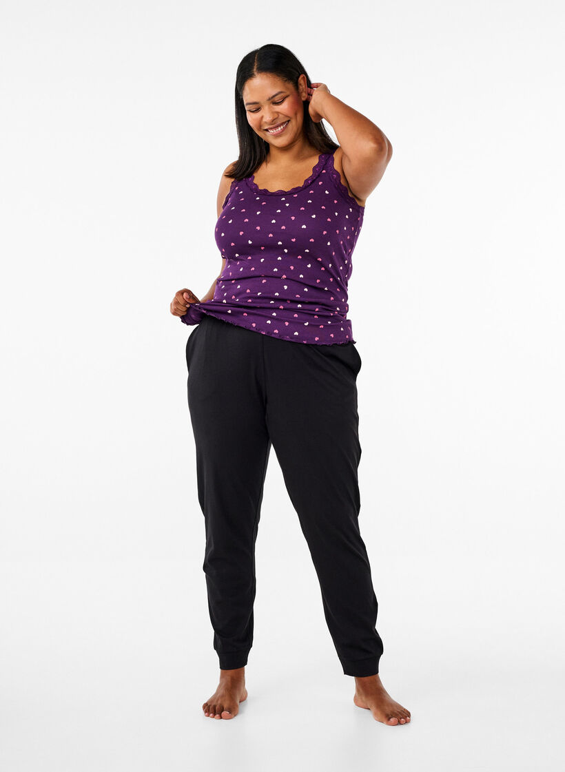 Toppi, jossa on painatus ja pitsireunus, Violetti, Model image number 1