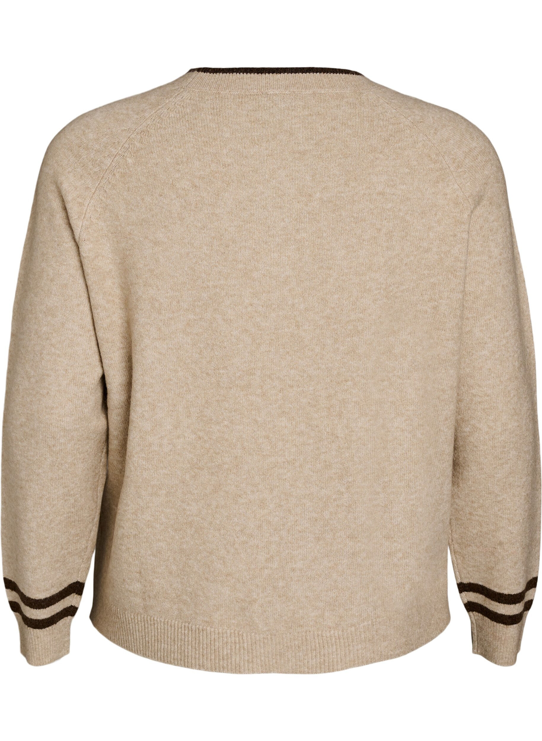 ZizziNeulepusero logolla ja kontrastiraidoilla, Beige, Packshot image number 1