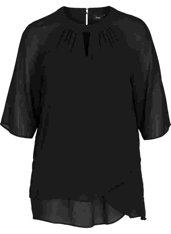 Sifonkipusero 3/4-hihoilla, Black, Packshot image number 0