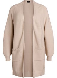 Pitk&auml; ribattu puuvillainen neuletakki, Beige