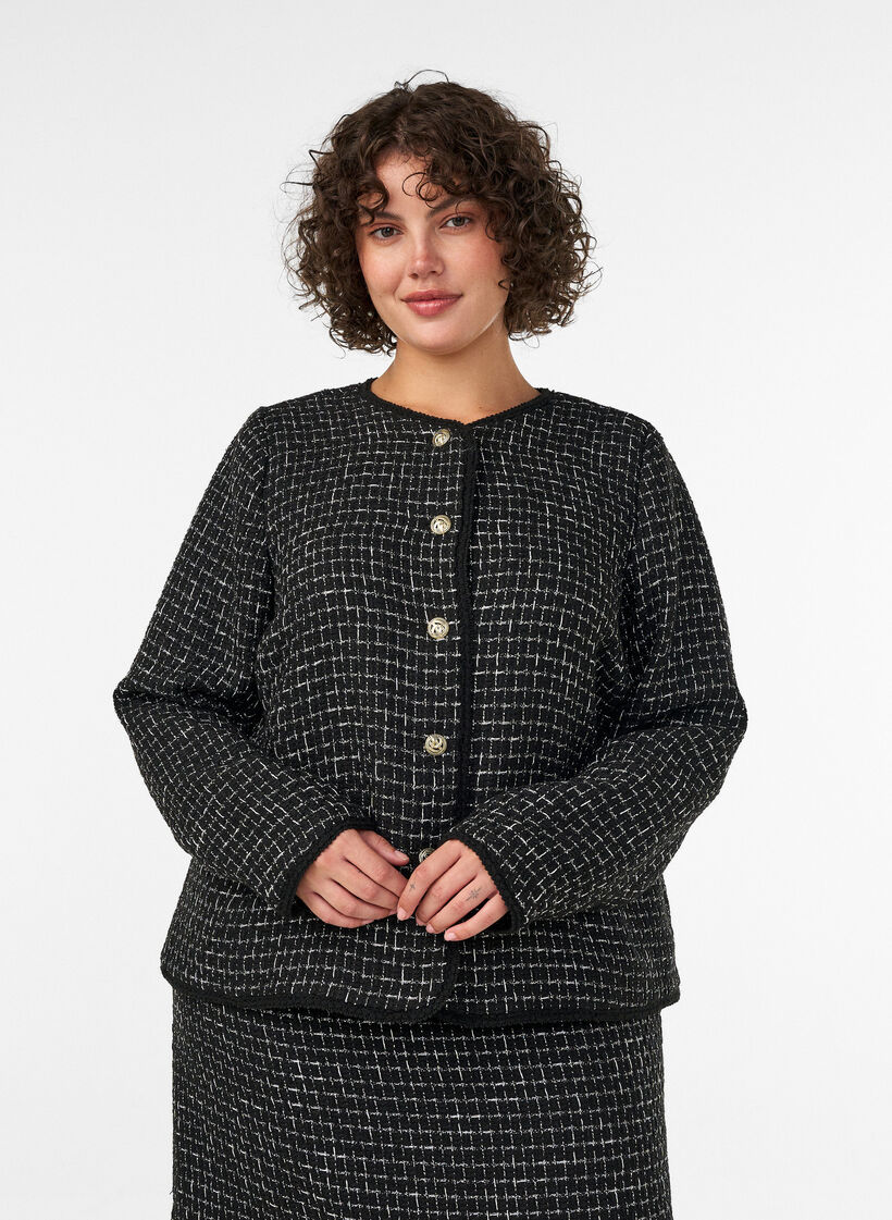 Boucl&eacute;takki kultaisilla napeilla, Musta, Model image number 0