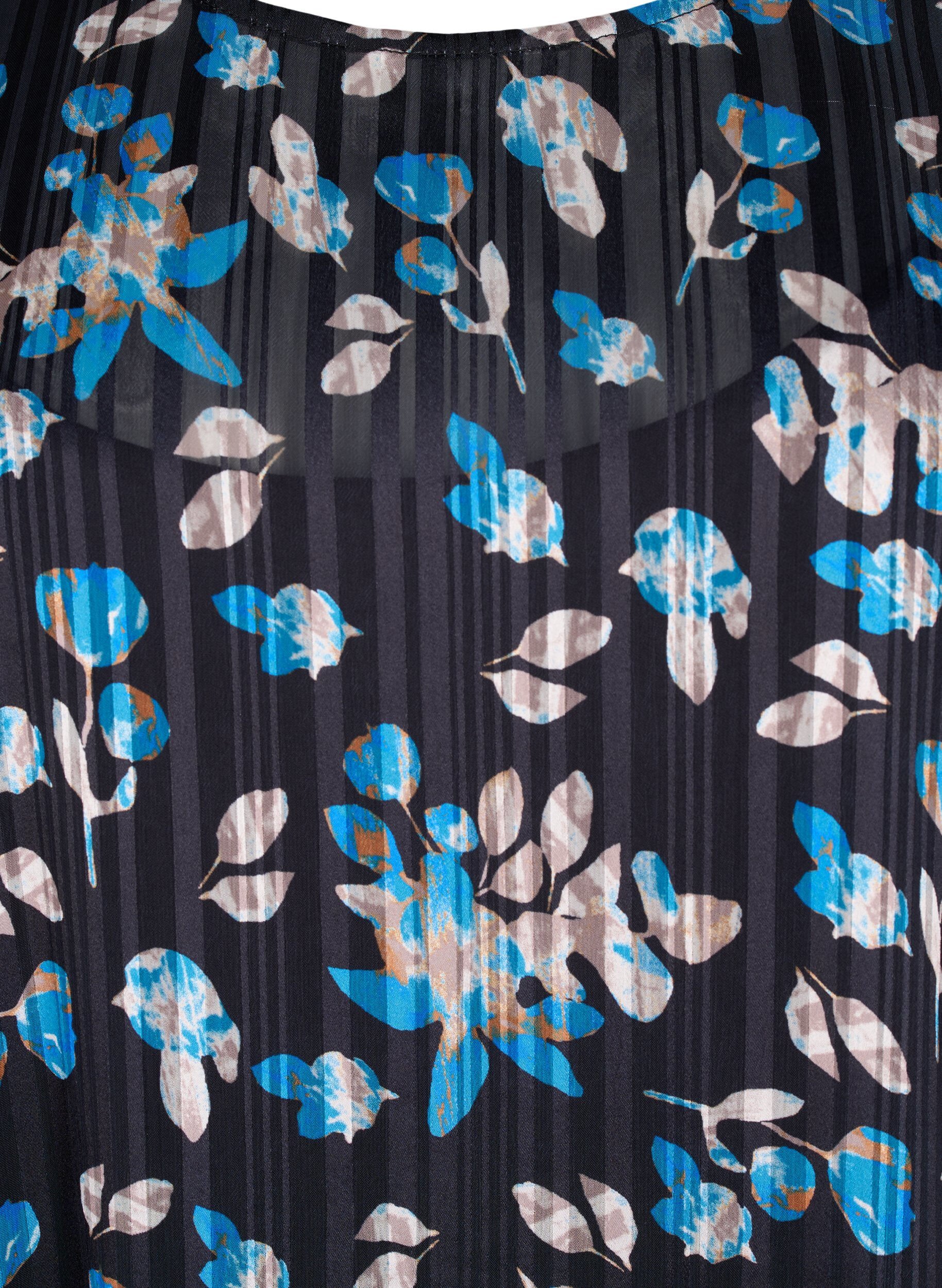 Zizzi Lyhyt mekko printill&auml; ja py&ouml;re&auml;ll&auml; kaula-aukolla, Black Blue Fl. AOP, Packshot image number 2